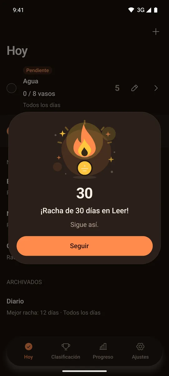 Rachi celebra cuando usted completa todos los hábitos del día