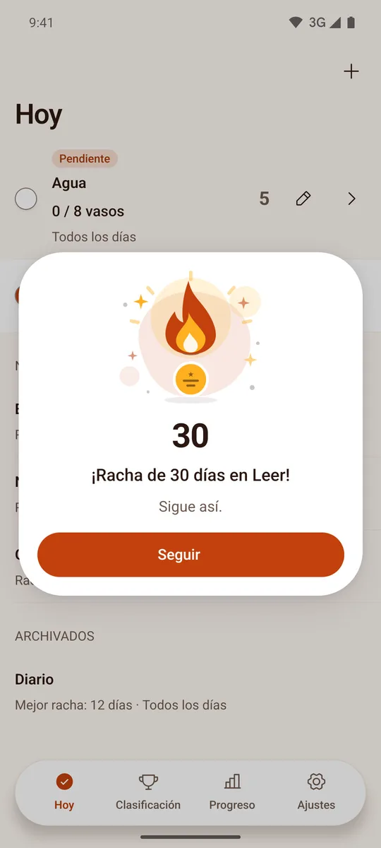 Rachi celebra cuando usted completa todos los hábitos del día